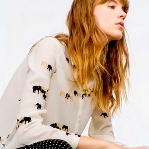 Zara Elephant Print Button Down Blouse
